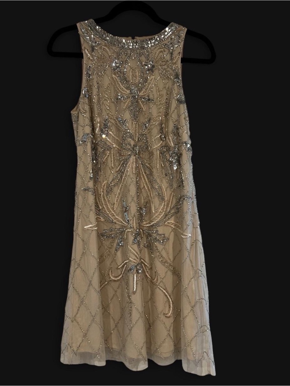 Aidan Mattox Champagne Fully Beaded Sequin Cocktail Dress Size 4 NWT